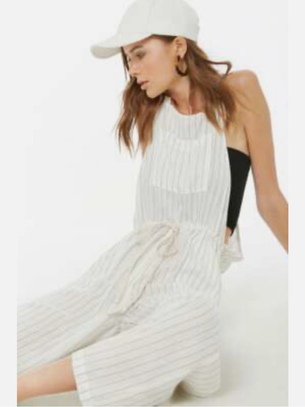 HASHTTAG intrend  Lightweight White Pinstripe Utility Romper sz L